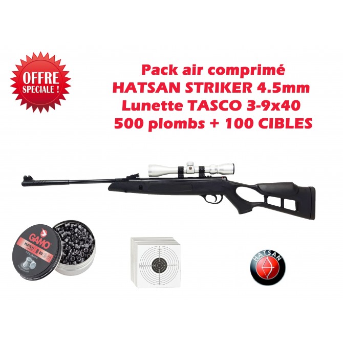 Pack HATSAN STRIKER 4.5mm + Lunette TASCO 3-9x40+ 500 plombs + cibles