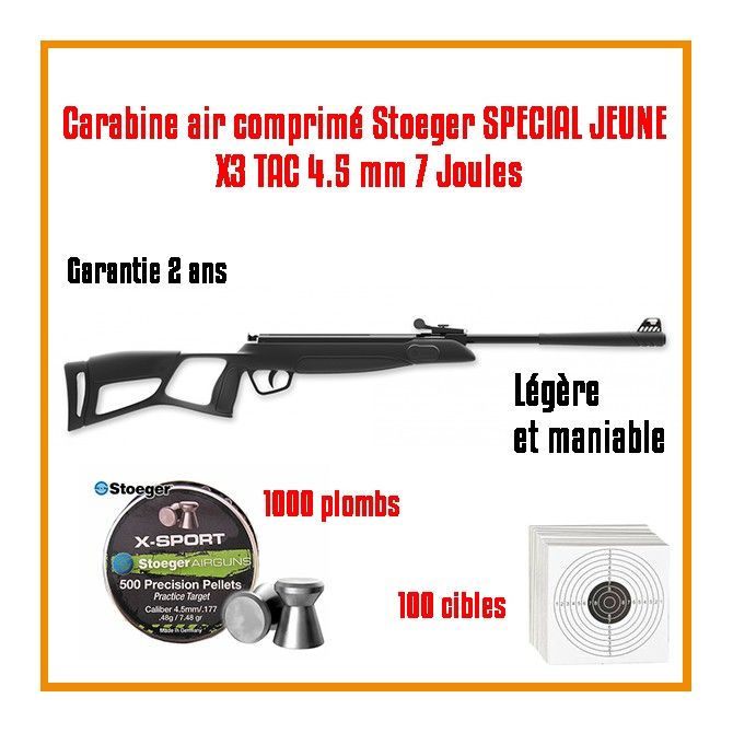 Pack carabine air comprimé Stoeger X3 TAC 4.5 mm (7 joules) - SD