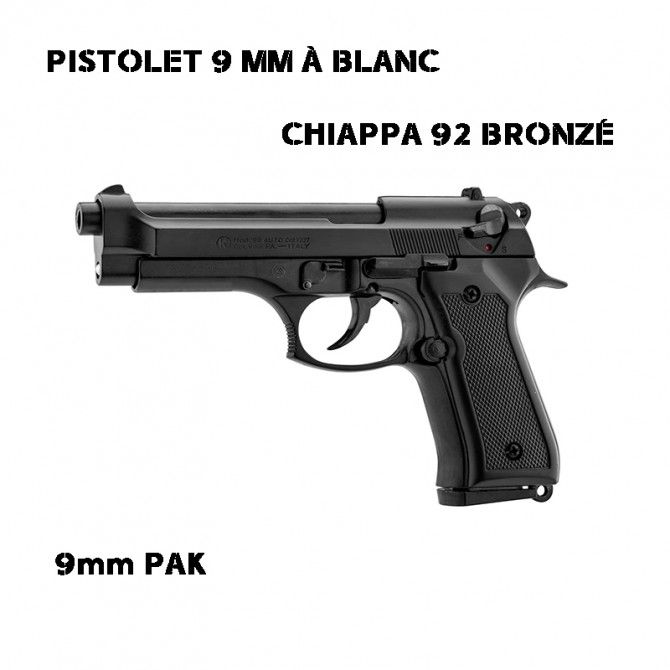 Pistolet alarme CHIAPPA 92 AUTO calibre 9 mm à blanc ou à gaz - Armurerie  Pisteurs